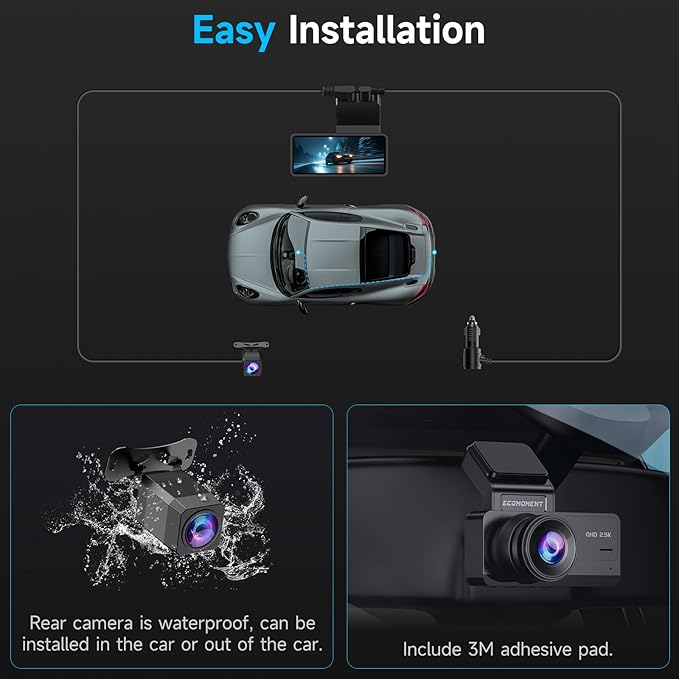 Dash Cam Front and Rear, 2.5K Dual Dash Camera for Cars, Car Camera with 3.16" IPS Screen, 170° Wide Angle, WDR Night Vision,