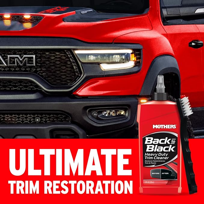 Mothers Back-to-Black Heavy Duty Trim Cleaner Kit, 12 oz. Gel Cleaner + Trim Brush — Deep Cleans & Restores Exterior Trim & P