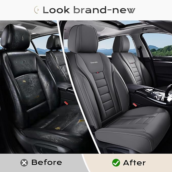Coverado Car Seat Covers Full Set, Seat Covers for Cars, Front Seat Covers and Back Seat Cover Waterproof Leather Automotive 