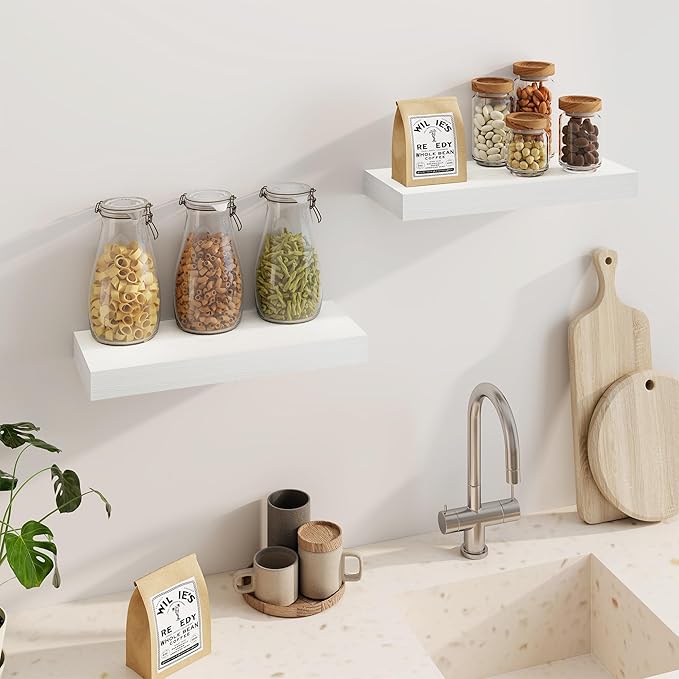 Fun Memories Floating Shelves for Wall, 20Inch Floating Shelves Set of 2, Hanging Shelf with Invisible Brackets, Wood Shelves
