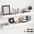 55 Inch Floating Shelves for Wall Set of 2, 8"D Wood Grain Bathroom Shelves with Invisible Brackets, Easy Install Engineered 