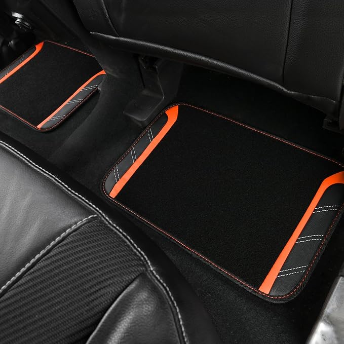 CAR PASS Leather Steering Wheel Cover and Waterproof Car Floor Mats,Microfiber Universal Car Combo Fit for 95% Sedan SUV Van 
