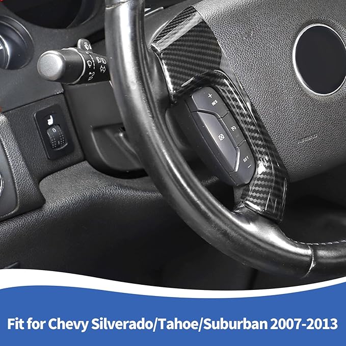 Carbon Fiber Steering Wheel Trim Cover Compatible with Chevy Silverado/Tahoe/Suburban/Avalanche/ESCALADE/GMC-Yukon/GMC-Sierra 2007-2013