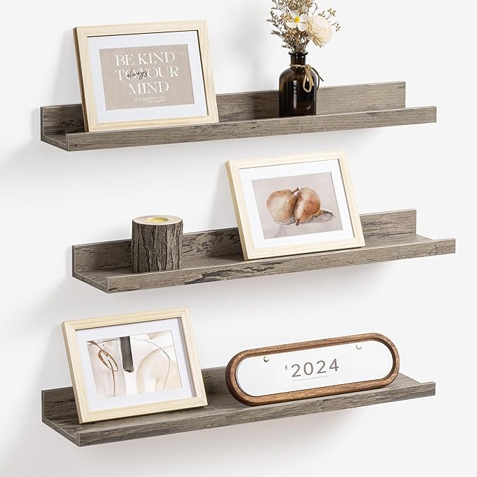 Axeman Picture Ledge Shelf | 24 Inch Grey Floating Shelves Set of 3 | Rustic Grey Wall Shelves with Lip | 24" Picture Shelf f