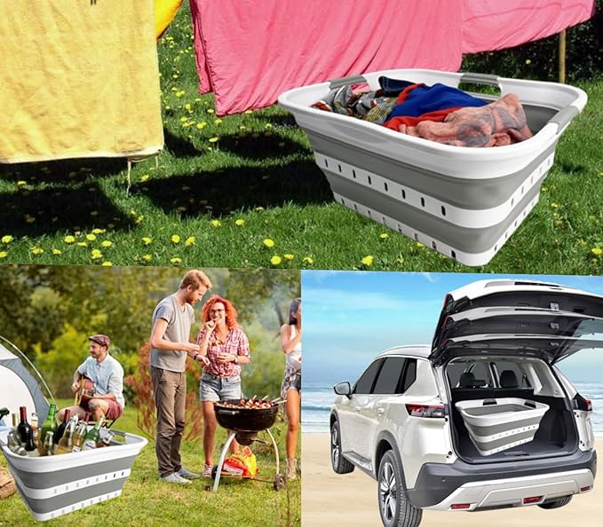 SAMMART 42L (11 gallon) Collapsible Plastic Laundry Basket - Foldable Pop Up Storage Container/Organizer - Space Saving Hampe