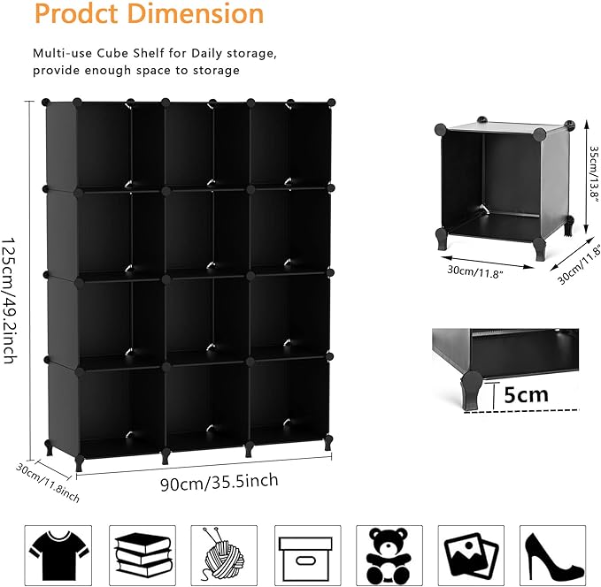 AWTATOS Cube Storage Organizer Closet Storage Shelves DIY Stackable Plastic Storage 12 Cube Bookshelf, Ideal Storage Organize