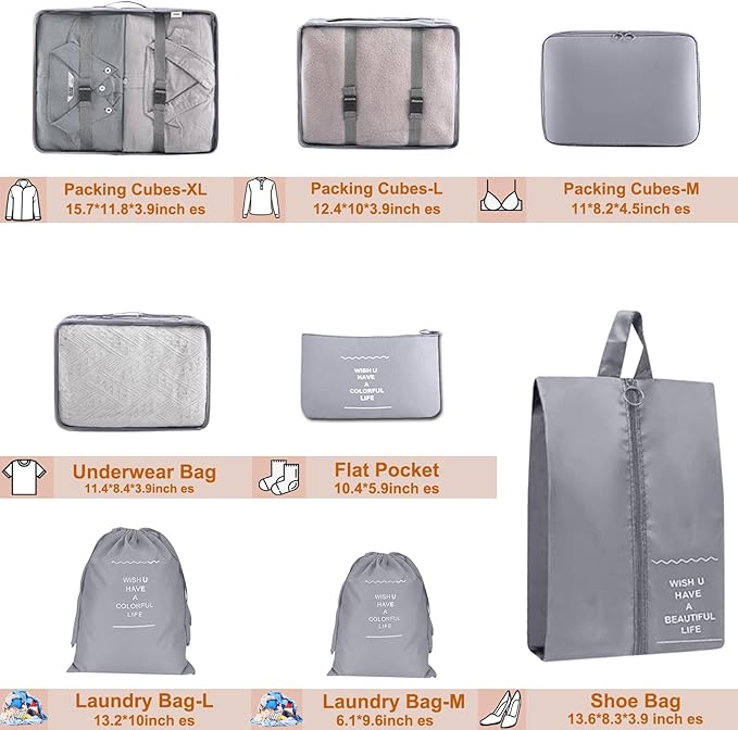 Packing Cubes for Travel - 8 Set Luggage Organizer Bags for Family, Mesh Breathable Travel Packing Cubes for Suitcases Durabl