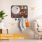 Coat Rack with Shelf Rustic Wooden Wall Mounted Hanging Coat Rack with Mirror Shelves and 4 Double Hooks Decorative Entryway 