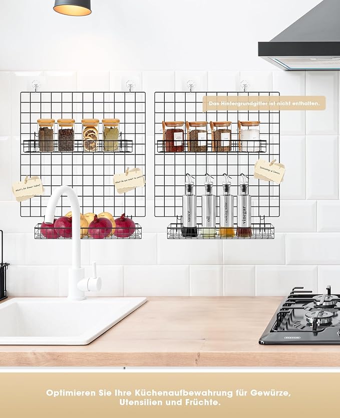 ANZOME 2-Pack Wire Wall Baskets - Sturdy Gridwall Accessories for Display & Storage, Rust-Proof Hanging Organizer for Kitchen