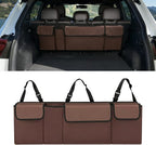 Car Trunk Organizer, Waterproof Backseat Hanging Large Storage with Adjustable Straps, Collapsible Cargo Bag with 4 Pockets,