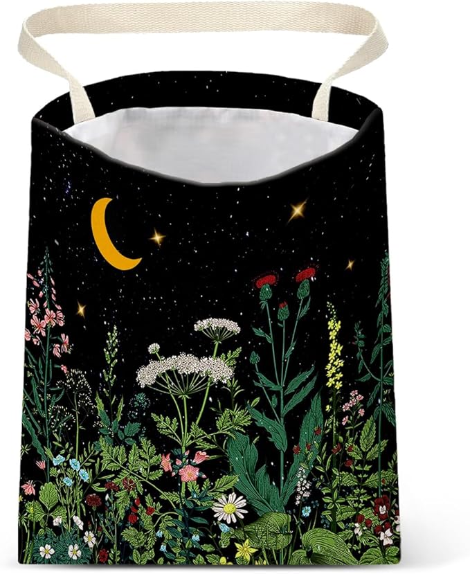 IRADA Car Trash Bag Hanging No Snap Small Garbage Bag for Car Back Seat Cute Printed One-Handed Strap Trash Bags Car Accessories-Wildflowers-Black Car Trash Bags