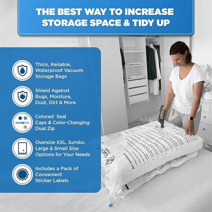 10-Pack XXL - Jumbo Vacuum Storage Bags - Space Vacuum Storage Bags for Clothing Space - Ideal for Comforters, Blankets & Sea