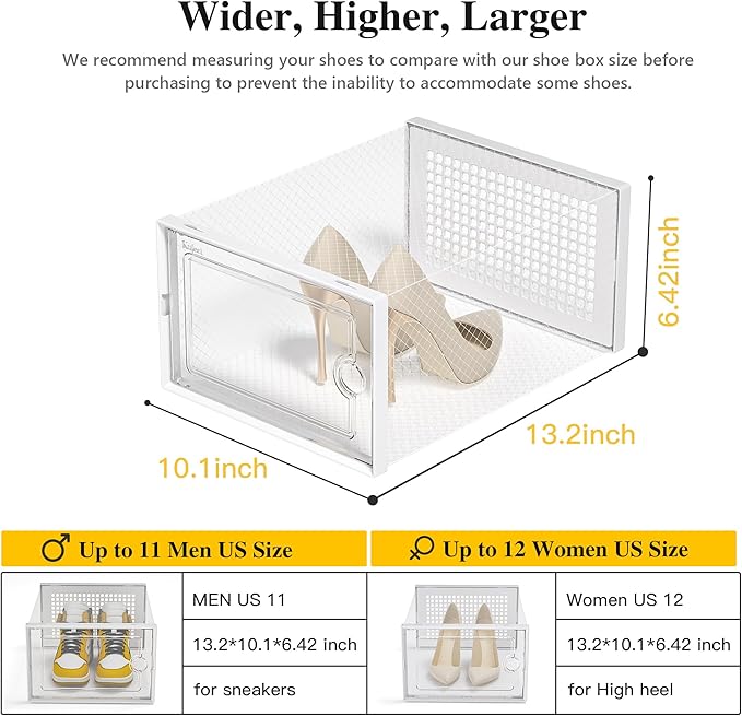 Kuject X-Large Shoe Storage Boxes Organizers Clear Plastic Stackable 12 Pack, Shoe Rack & Holder Substitute, Sneaker Containe