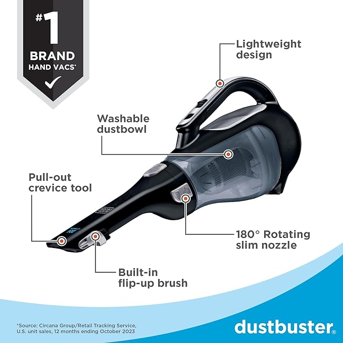 BLACK+DECKER dustbuster 20V Hand Vacuum Cordless Rechargeable, Car Vacuum Portable, Powerful Suction AdvancedClean Hand Vac w