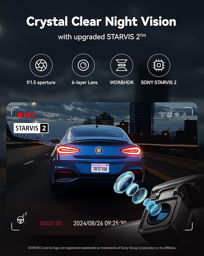 REDTIGER 4K Dash Cam Front and Rear, STARVIS 2 Sensor, 64GB Card Included, 4K/2.5K+1080P Dual Dash Camera for Cars Built-in W
