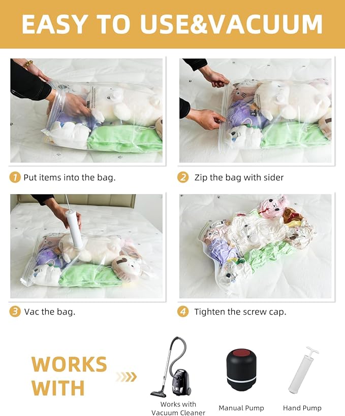 Vacuum Storage Bags for moving, Vacuum Seal Bags for Memory Foam, Latex, Clothing & Bedding, Space Saver Bags for Organizatio