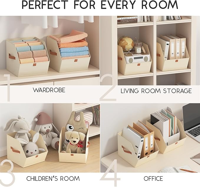 Homsorout Fabric Closet Storage Cubes - 4 Pack Square Storage Bins with Dual Handles for Clothes, Towels, Toys, Cube Storage 