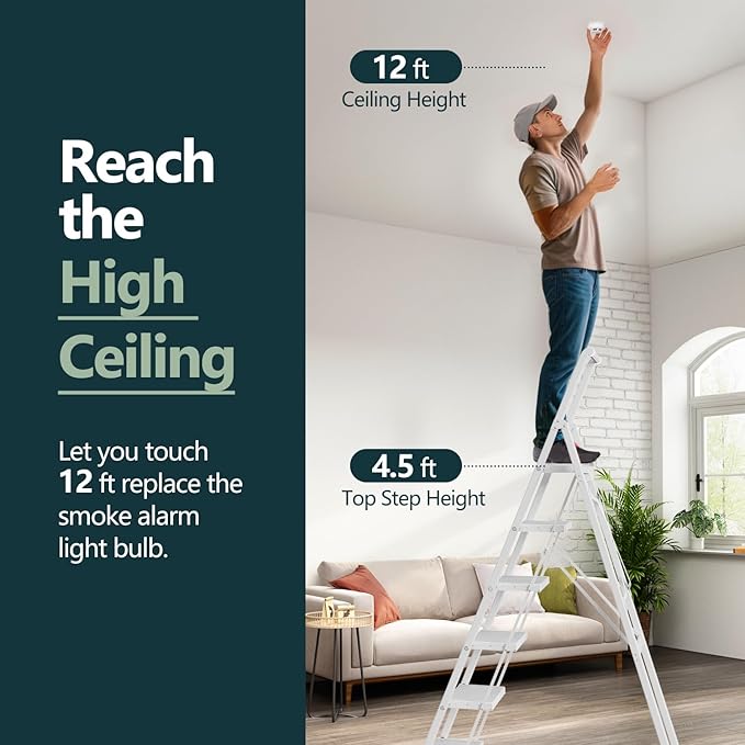 WOA WOA 6 Step Ladder, Lightweight Folding ladders with Wide Pedals, Slim Stepladder for Narrow Spaces, Tall Ladder for High 