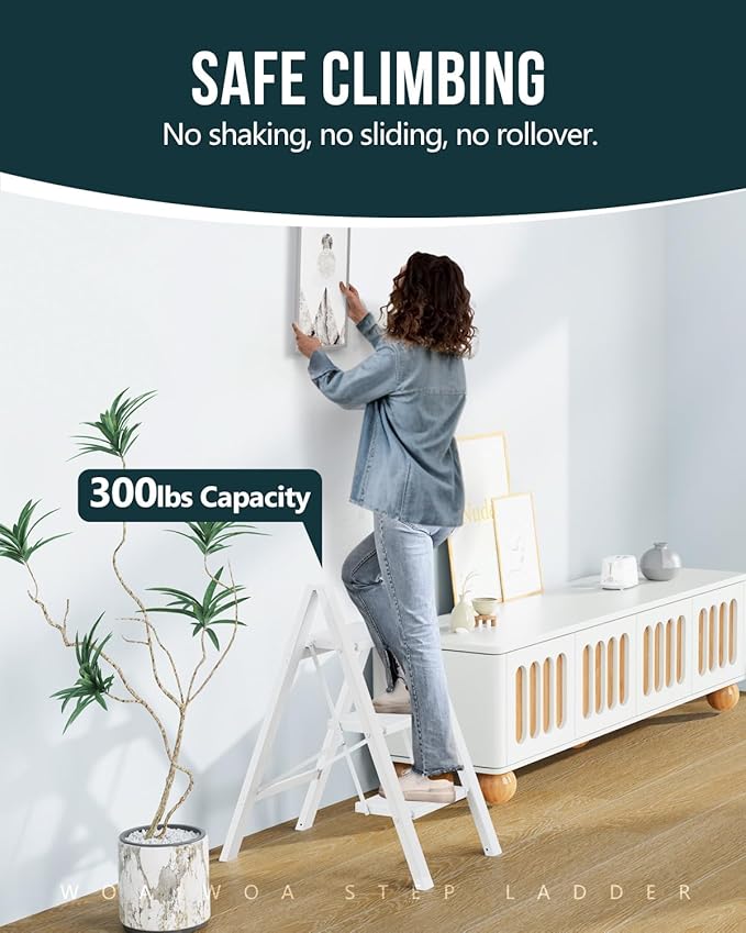 WOA WOA Step Ladder, Widen Pedals Folding Step Stool with Anti-Slip Foot, Portable Lightweight Aluminum Ladder, Household Ste