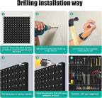 Peg Board, 6 Pack 12"x12" Black Metal Pegboard Panels Pegboards Wall Organizer with Bent Frame Large Heavy Duty Peg Board for