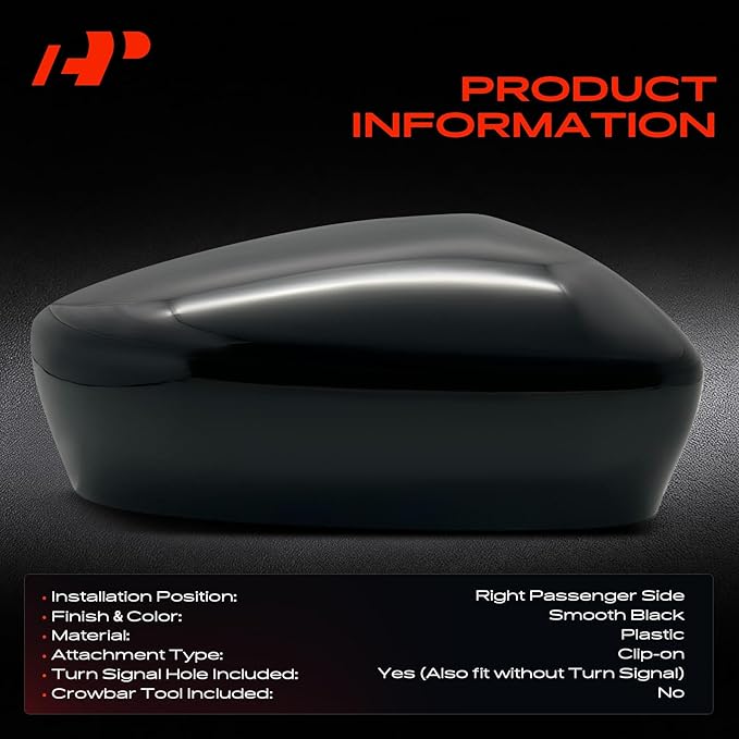 A-Premium Passenger Side Rearview Mirror Cover Cap - Compatible with Mazda 3 2014 2015 2016 2017 2018 Sedan - Smooth Black, Built in Japan