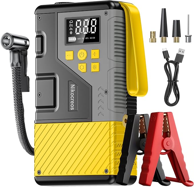 Portable Car Jump Starter with Air Compressor for Emergencies,3000A Peak and 150 PSI Max,for 12L Gas & 10L Diesel