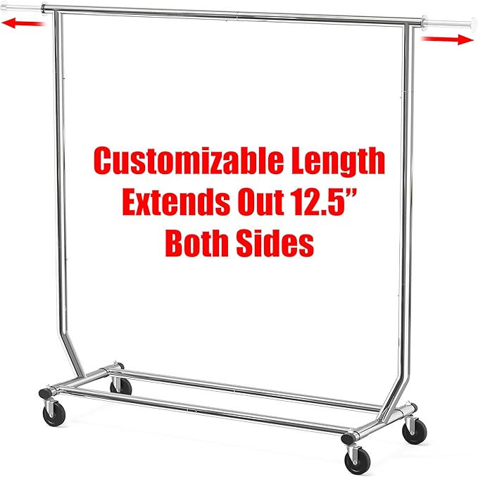Simple Houseware Supreme Commercial Grade Clothing Garment Rack, Holds Up to 250 lbs, 50 to 75 Inches Extendable Rod, Chrome