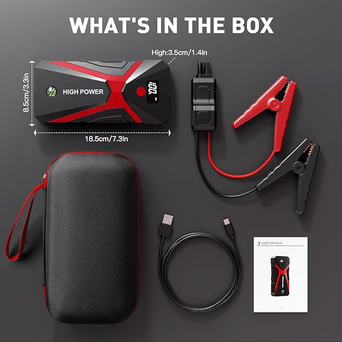 Jump Starter, 1600A 4 in 1 Function Battery Jumper Starter Portable Up to 8.5L Gas & 5.0L Diesel Engines 12V Jump Box