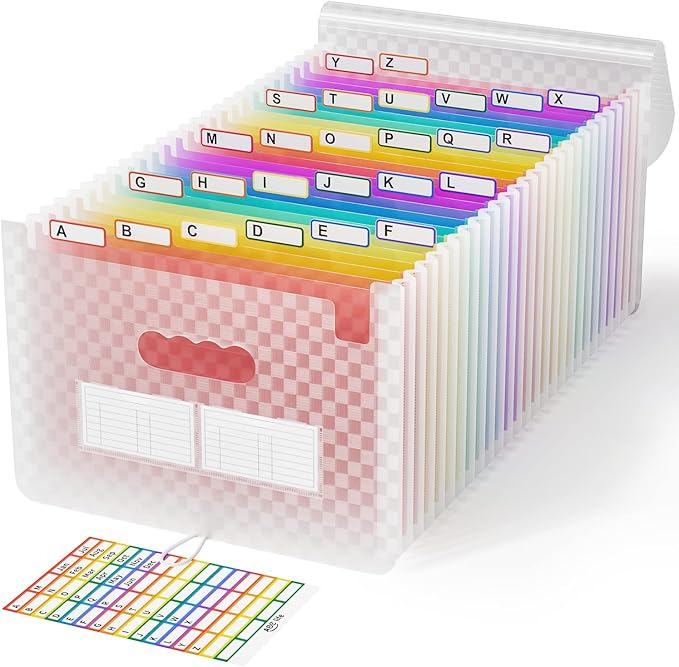 ABC life 26 Pockets Accordion File Organizer, Expanding File Folder, Portable Monthly Paper Bill Tax Receipt Organizer, Lette