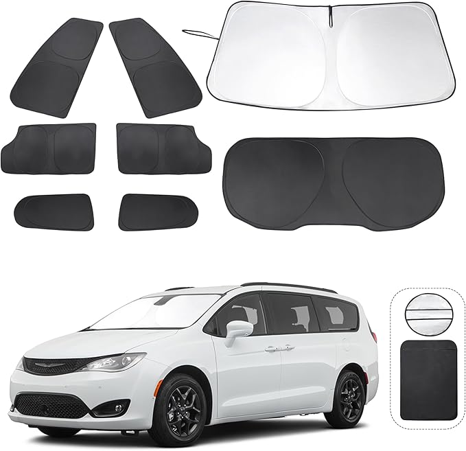 TINGLU Window Shades for Chrysler Pacifica Minivan 2017-2026 8PCS Accessories Full Windows Rear Triangular Windshield Sun Shade Sun UV Rays Privacy Protection