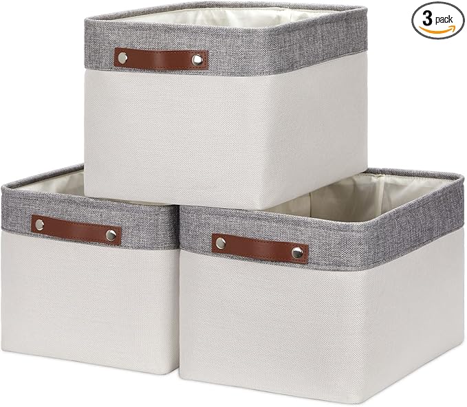 HNZIGE Large Storage Baskets for Shelves(3 Pack) Fabric Storage Toy Baskets with Handles, Decorative Foldable Storage Bins fo