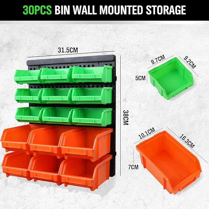 SWANLAKE GARDEN TOOLS 30-Bin Wall-Mounted Storage Bins, Heavy-Duty Garage Tool Organizer for Screws, Nuts, Bolts, Nails, Smal