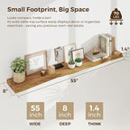 55 Inch Floating Shelves for Wall, Solid Elm Wood Live Edge Wall Shelf for Home Decor, 8 Inch Deep Floating Shelf, 55 x 8 Woo