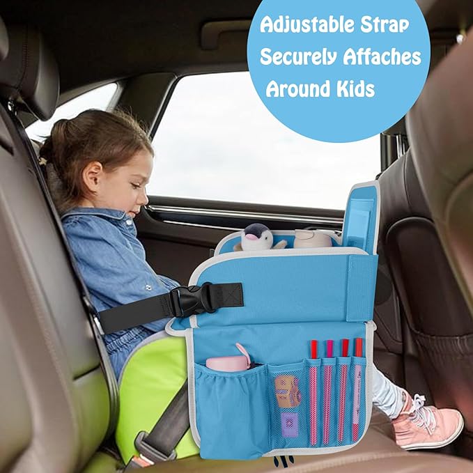 MENZOKE Kids Travel Tray for Boys or Girls, Travel Tray for Kids Car Seat with Tablet Holder, Dry Erase Board & Cooler Cup Ho