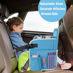 MENZOKE Kids Travel Tray for Boys or Girls, Travel Tray for Kids Car Seat with Tablet Holder, Dry Erase Board & Cooler Cup Ho