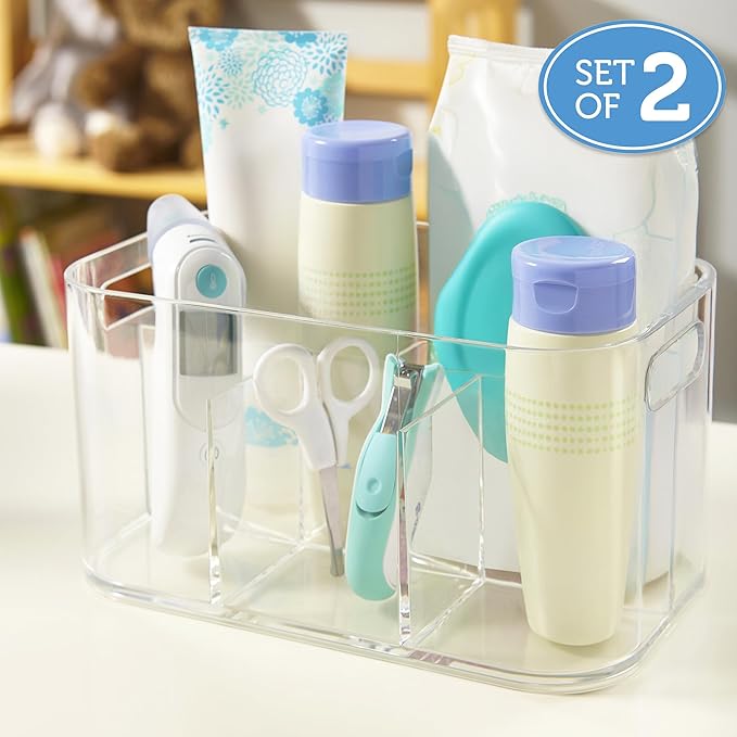 STORi Bliss 5-Compartment Plastic Cosmetics Storage Organizer, Set of 2 | Clear | Rectangular Divided Makeup Bin & Vanity Cad