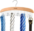 Belt Hanger Organizer for Closet: Ohuhu 12 Hooks Max 36 Belts Tie Rack Wooden Belt Holder for Storage 360 Degree Rotating Spa