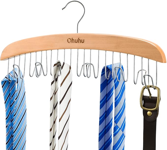 Belt Hanger Organizer for Closet: Ohuhu 12 Hooks Max 36 Belts Tie Rack Wooden Belt Holder for Storage 360 Degree Rotating Spa