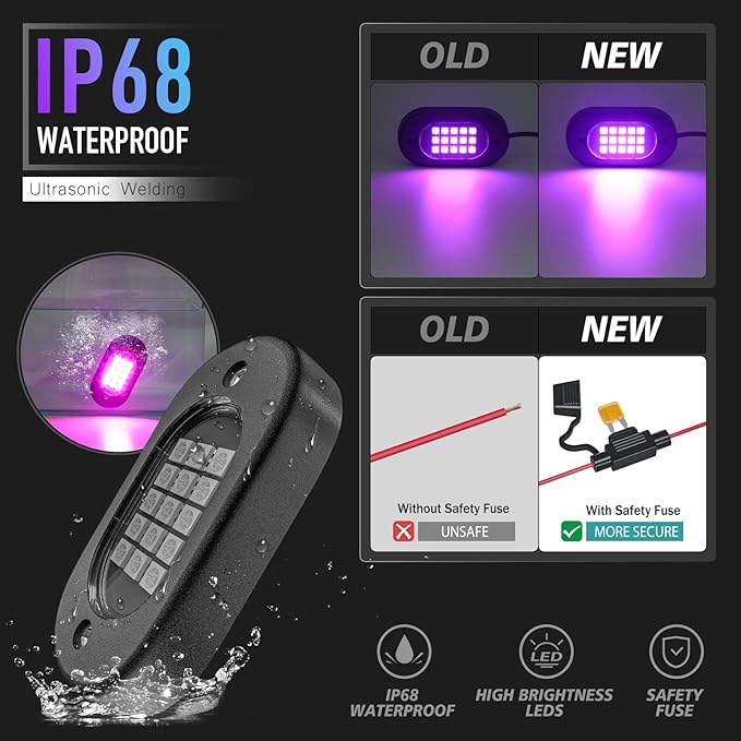 Honalia LED Rock Lights for Trucks 6 pods, Multicolor RGB Underglow Kit for Cars with Bluetooth APP Control for ATV Accessories Golf Cart Four Wheeler RZR UTV Truck Accessories