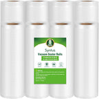 Syntus Vacuum Sealer Bags, 8 Pack 4 Rolls 11" x 20' and 4 Rolls 8" x 20' Commercial Grade BPA Free Bag Rolls, Food Vac Bags f
