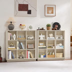 9 Cube Storage Book Shelf, 41" Tall Organizer Bookcase with Curved Edge, Wood Floor Standing 3-Tier Cubby Bookshelf with Base