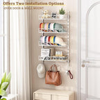 Over Door Hat Organizer 5 Tier Wall Mounted Hat Rack with 4 Adjustable Metal Basket and 3 Hooks Hat Organizer for Baseball ca
