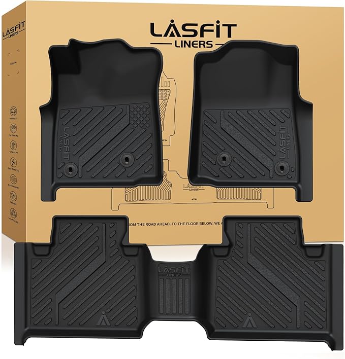 LASFIT Floor Mats for Toyota Tacoma 2008-2011 Access Cab Auto Tran, All Weather Custom Fit Floor Liner for Tacoma Second Row Optional with Center Storage Box,TPE Mats Front&Rear 2 Row, Black