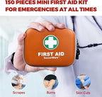 150 Pieces Mini First Aid Kit - Small Medical Kit with Hard Shell - Emergency First Aid Kit for Car, Travel, Home, Outdoor, O