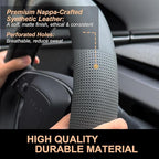 PINCTROT Nappa Leather Steering Wheel Cover for Tesla Model Y/3 Highland/Juniper, D Shaped 14 Inch Small Sized with Breathabl