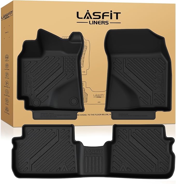 LASFIT Floor Mats Custom Fit for Toyota Corolla/Matrix 2009-2013/Pontiac Vibe 2009 2010, All-Weather Protection TPE 1st & 2nd Row Car Liners for Toyota Accsessories, Easy to Clean, Black