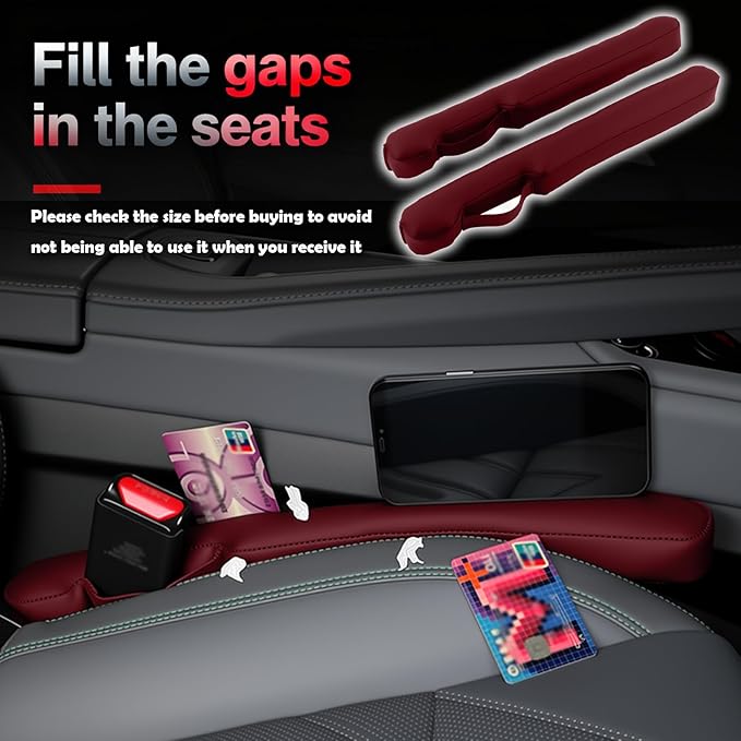 Aokdom 2026 2PCS Upgraded Car Seat Gap Filler with Fixing Ring,Elastic Car Gap Filler to Avoid Dropping Cell Phones/Keys,Essential Cars Gaps Seat Fillers Cars Accessories (Burgundy)