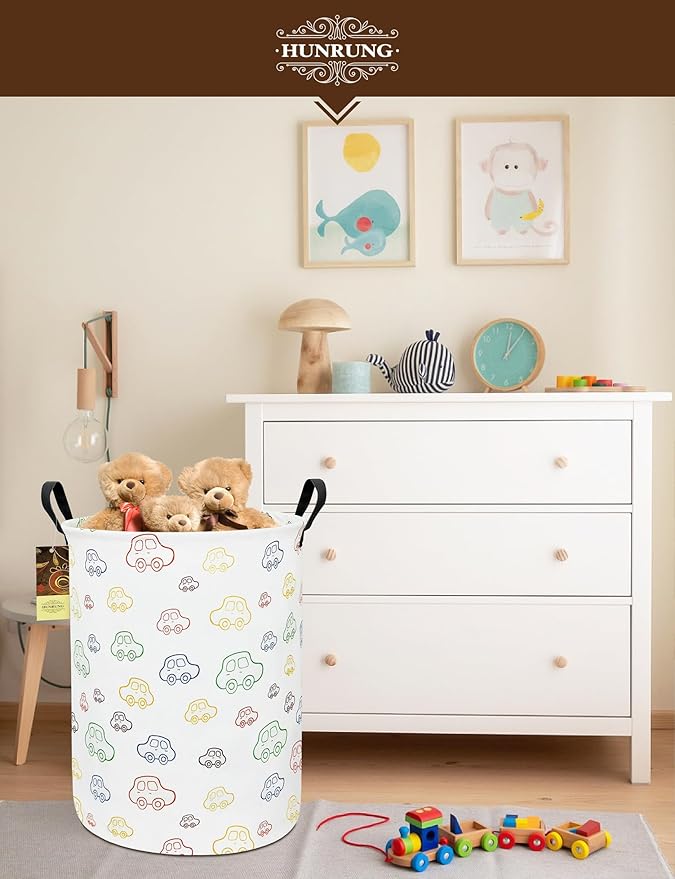HUNRUNG Laundry Hamper,Large Canvas Fabric Lightweight Storage Basket Toy Organizer Dirty Clothes Collapsible Waterproof for 