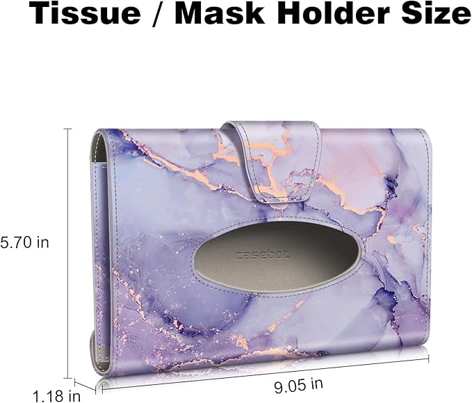 CaseBot Car Visor Tissue Holder, Sun Visor Napkin Holder, Mask Holder for Car, PU Leather Backseat Tissue Box for Car Truck SUV, Lilac Marble