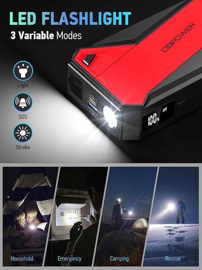 DBPOWER Peak 3000A 18000mAh Portable Car Jump Starter (up to 8.0L Gas, 6.0L Diesel Engine) Battery Booster with Smart